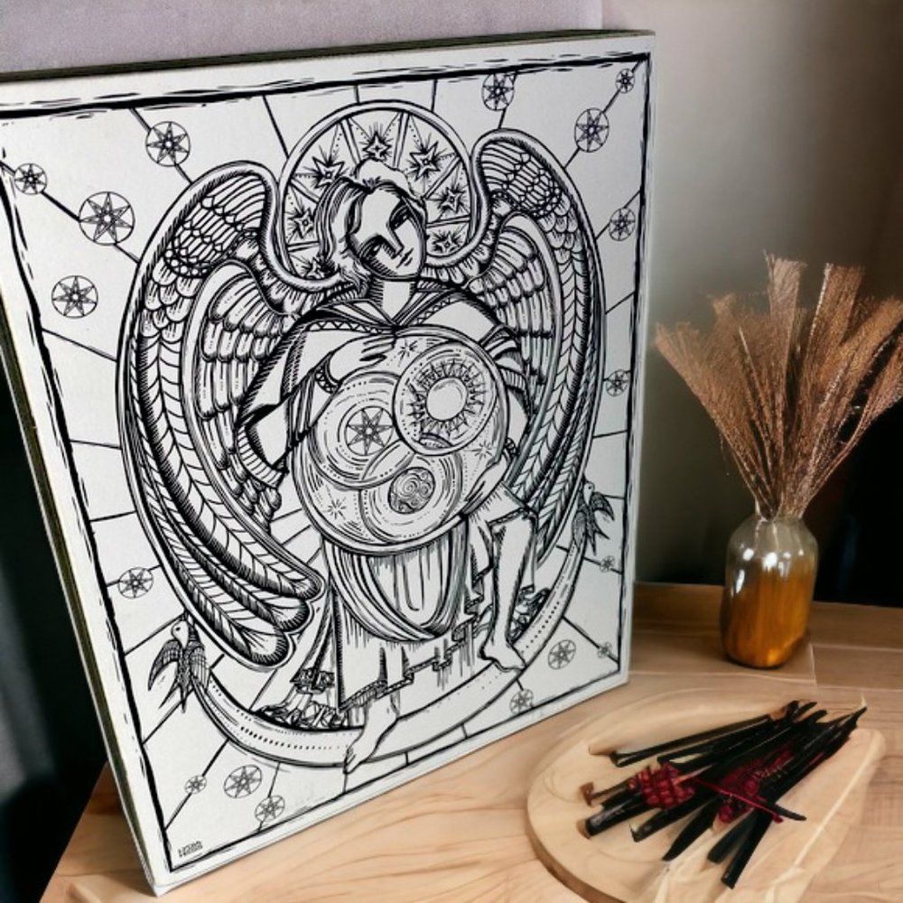 Cosmos Cosmic Angel Wooden Color Book Box Sign by Primitives By Kathy